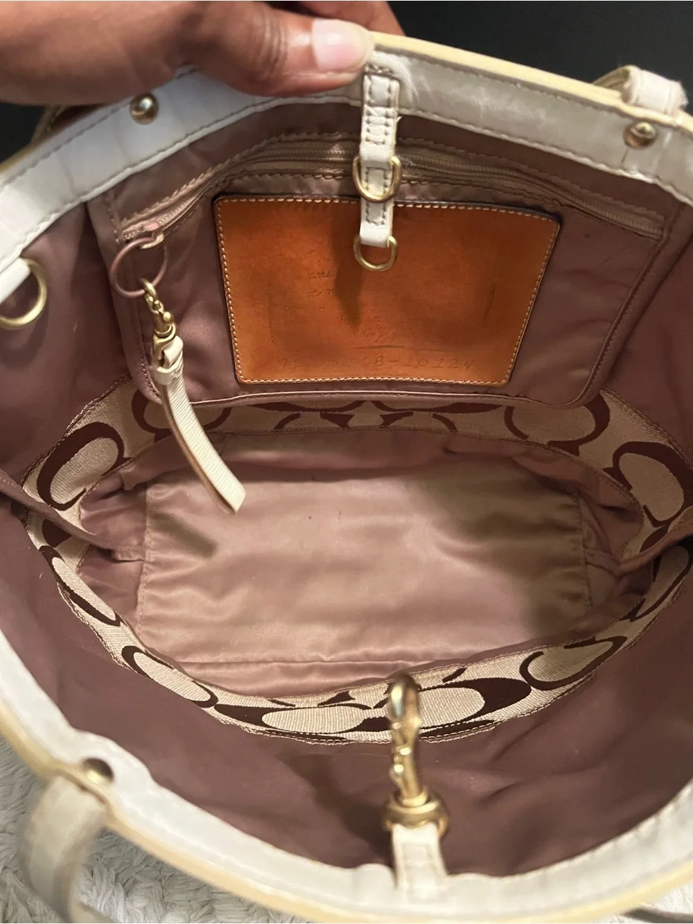 Vintage Coach y2k Two-Tone Signature Stripe Canvas Tote in Brown and Cream